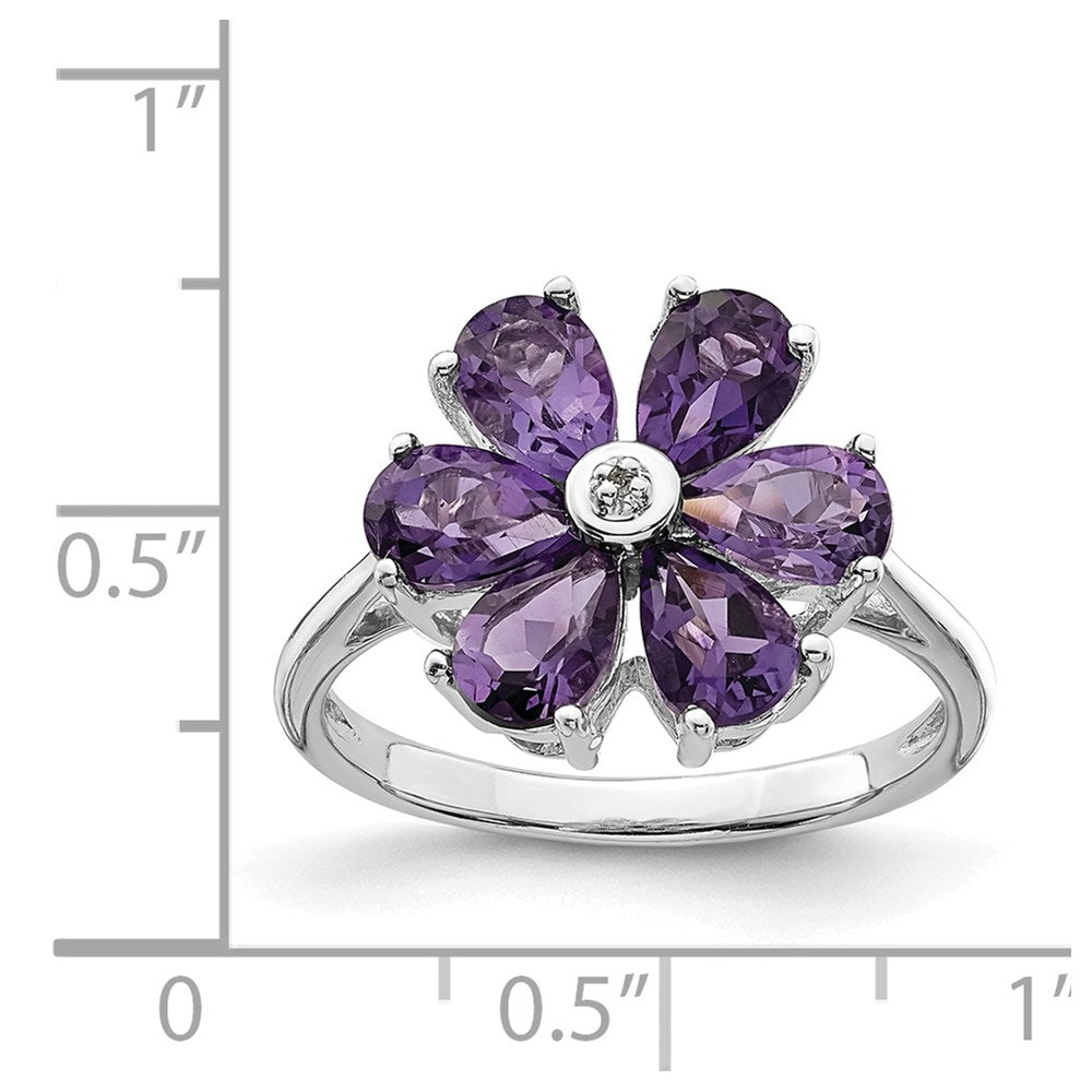 Sterling Silver Rhodium Amethyst u0026 Diamond Flower Ring