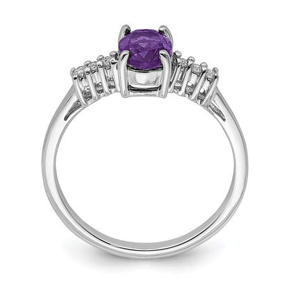 Sterling Silver Rhodium Amethyst u0026 Diamond Ring
