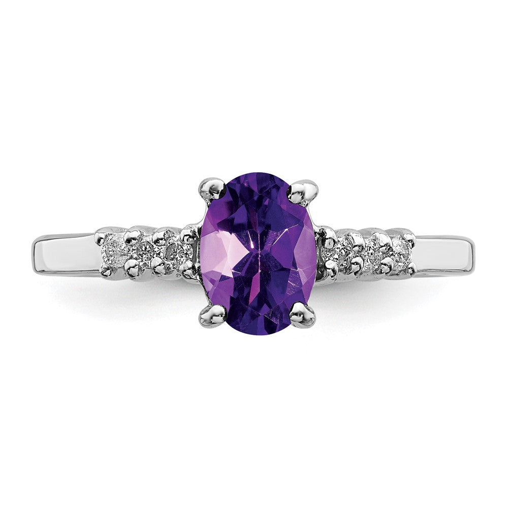 Sterling Silver Rhodium Amethyst u0026 Diamond Ring