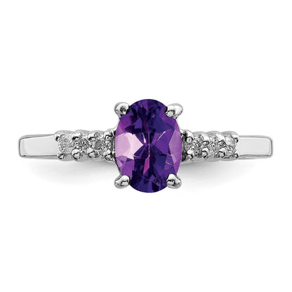 Sterling Silver Rhodium Amethyst u0026 Diamond Ring