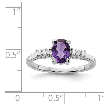 Sterling Silver Rhodium Amethyst u0026 Diamond Ring