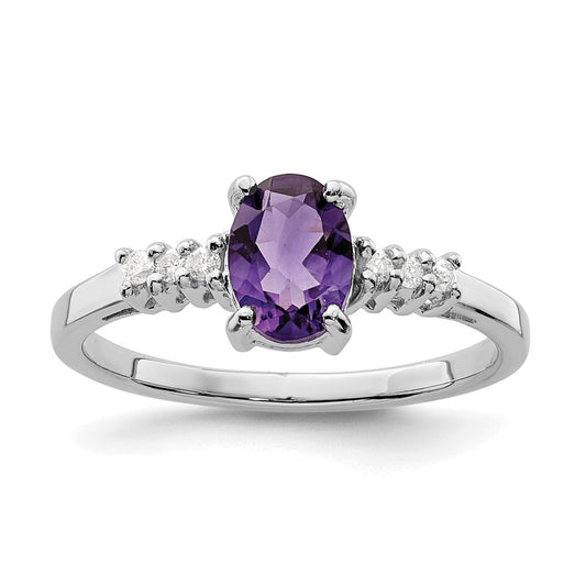 Sterling Silver Rhodium Amethyst u0026 Diamond Ring