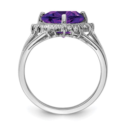 Sterling Silver Rhodium Trillion Amethyst u0026 Diamond Ring