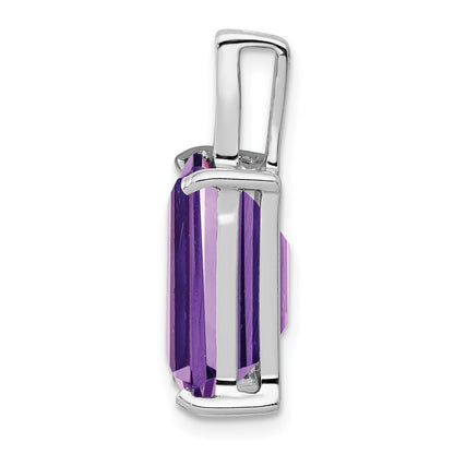 Sterling Silver Rhodium Emerald-cut Amethyst u0026 Diamond Pendant