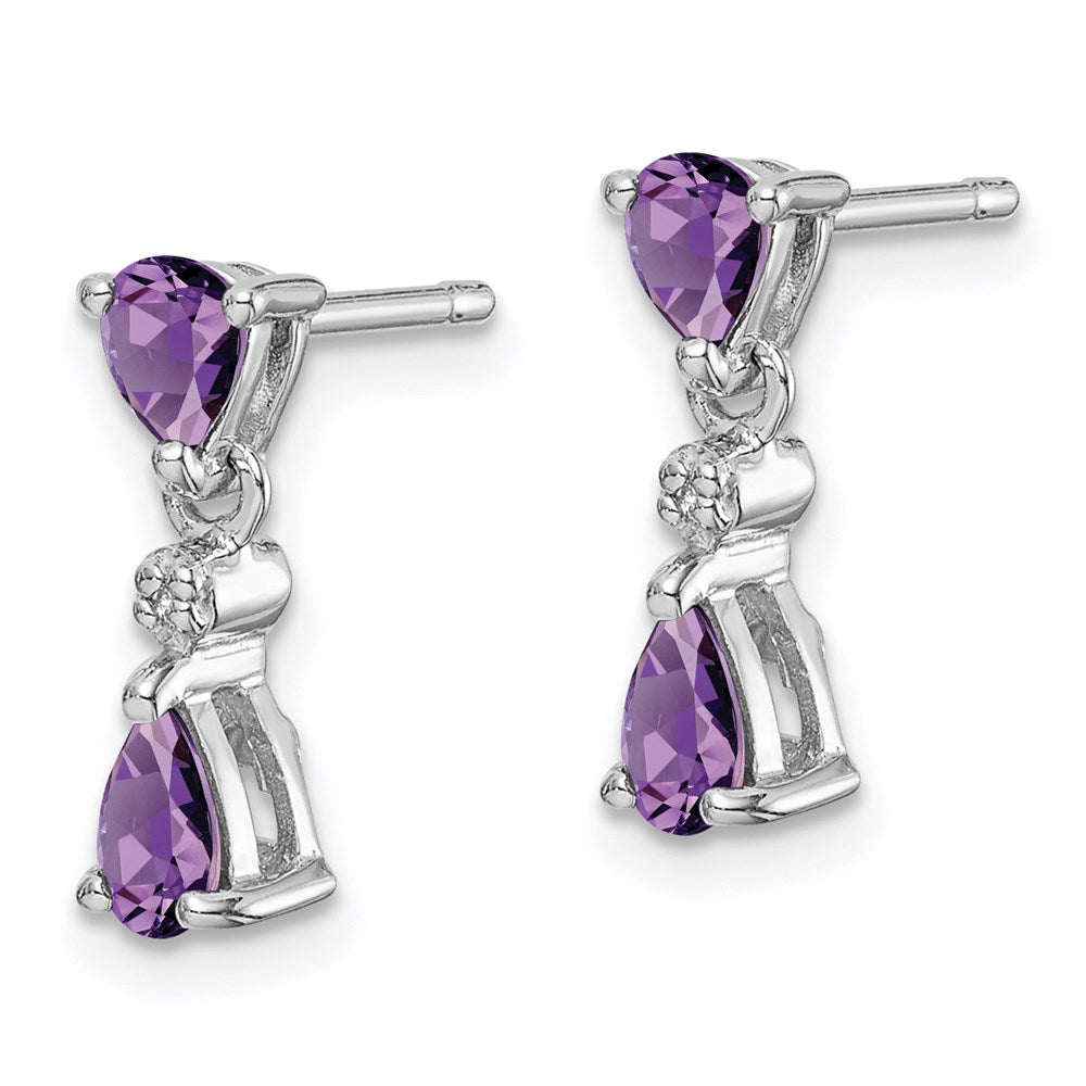 Sterling Silver Rhodium Pear Amethyst u0026 Diamond Post Earrings