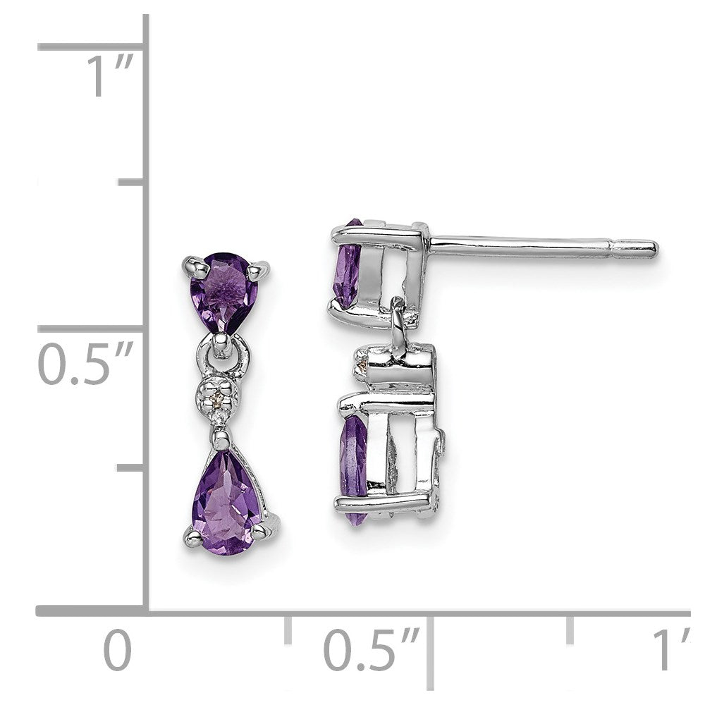 Sterling Silver Rhodium Pear Amethyst u0026 Diamond Post Earrings