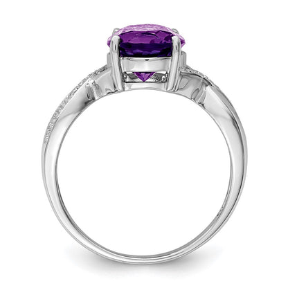 Sterling Silver Rhodium Amethyst u0026 Diamond Ring