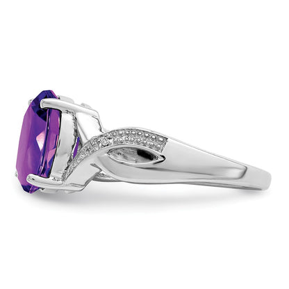 Sterling Silver Rhodium Amethyst u0026 Diamond Ring
