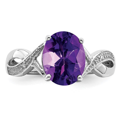 Sterling Silver Rhodium Amethyst u0026 Diamond Ring