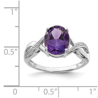 Sterling Silver Rhodium Amethyst u0026 Diamond Ring