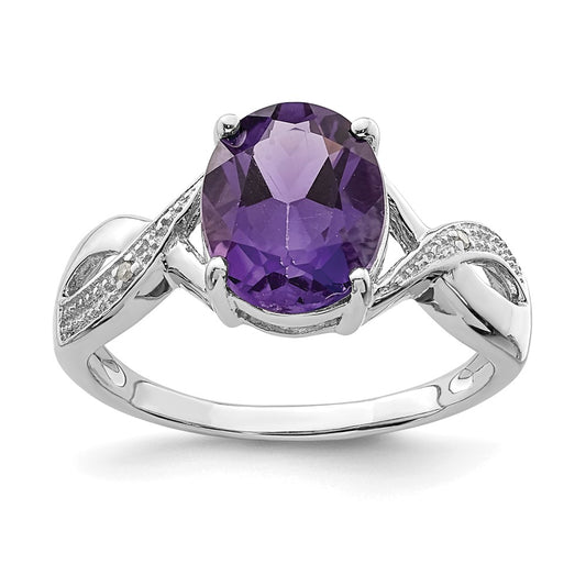 Sterling Silver Rhodium Amethyst u0026 Diamond Ring