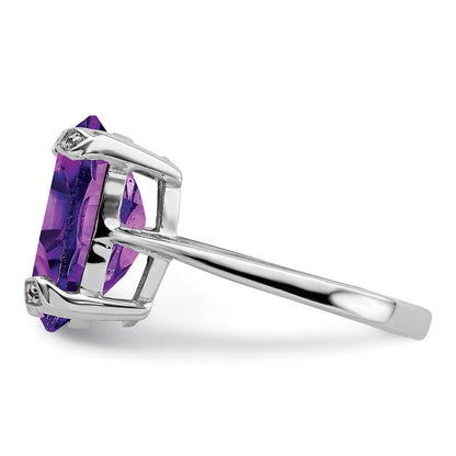 Sterling Silver Rhodium Amethyst u0026 Diamond Ring