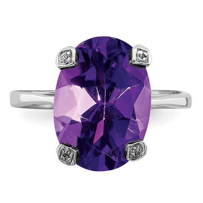 Sterling Silver Rhodium Amethyst u0026 Diamond Ring