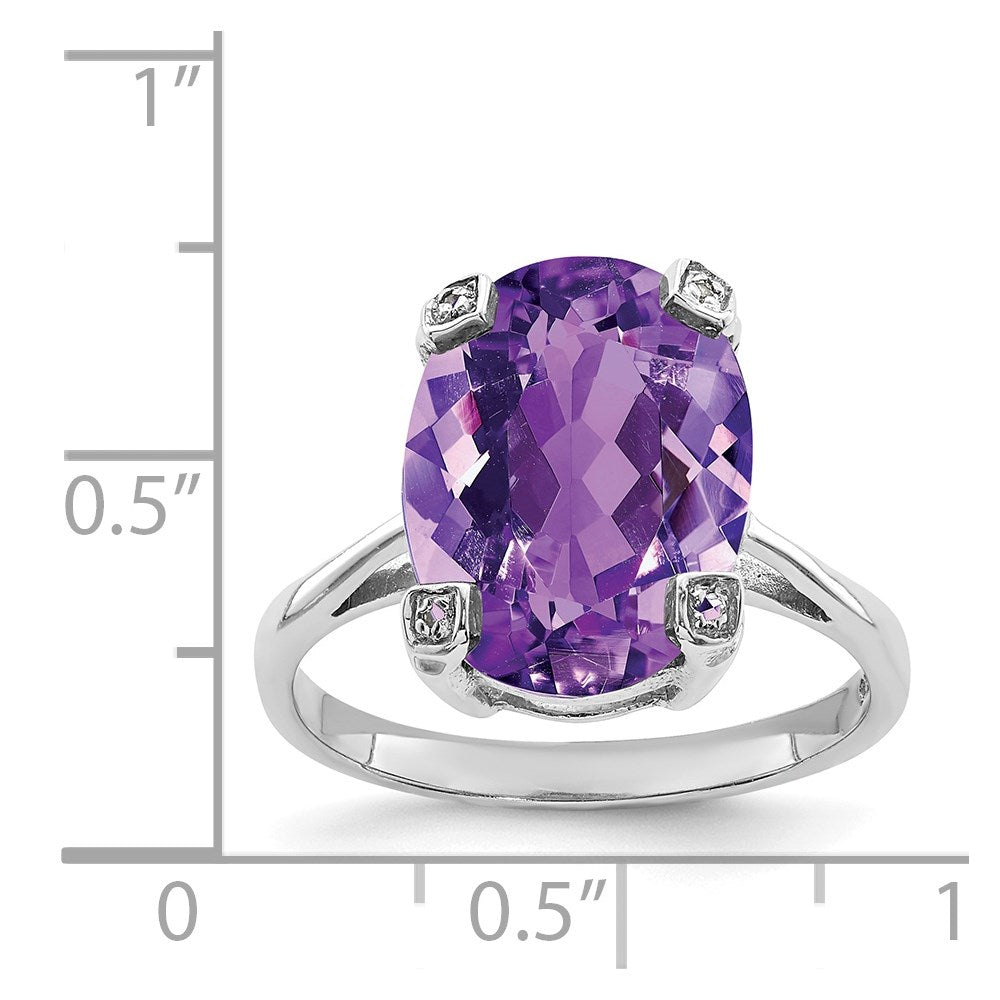 Sterling Silver Rhodium Amethyst u0026 Diamond Ring