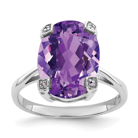 Sterling Silver Rhodium Amethyst u0026 Diamond Ring
