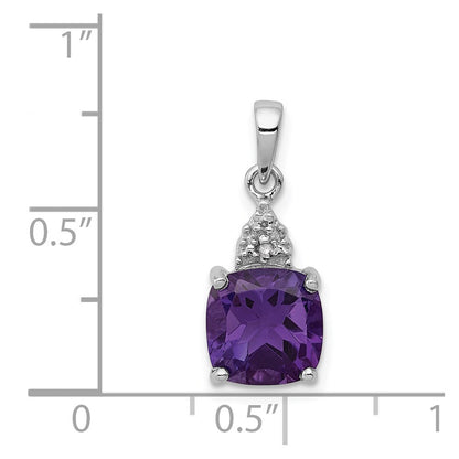 Sterling Silver Rhodium Plated Amethyst and Diamond Pendant