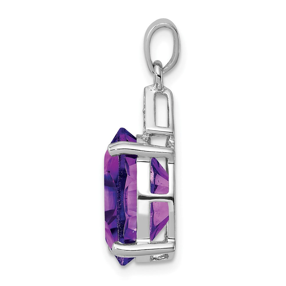 Sterling Silver Rhodium Amethyst u0026 Diamond Pendant