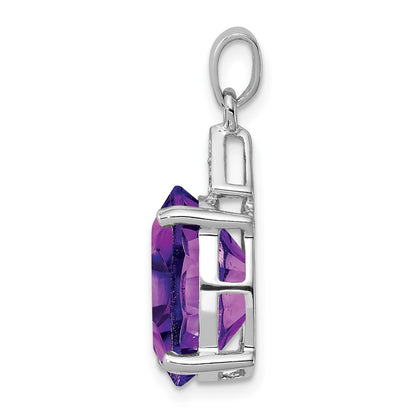 Sterling Silver Rhodium Amethyst u0026 Diamond Pendant