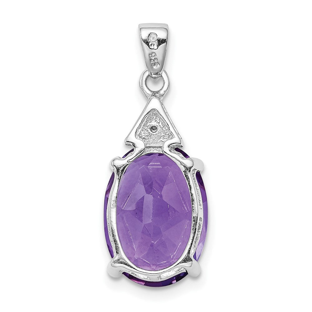 Sterling Silver Rhodium Amethyst u0026 Diamond Pendant