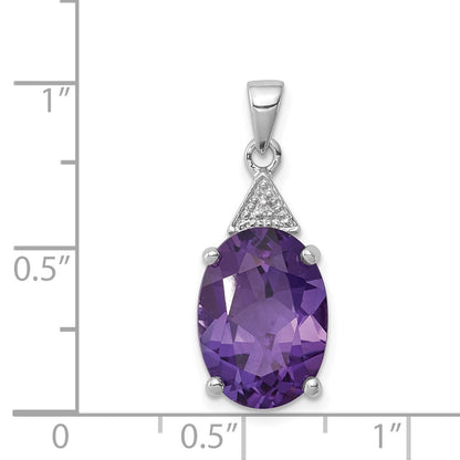 Sterling Silver Rhodium Amethyst u0026 Diamond Pendant