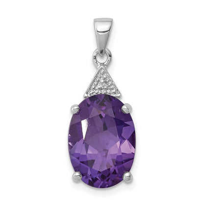 Sterling Silver Rhodium Amethyst u0026 Diamond Pendant