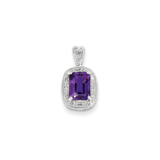 Sterling Silver Rhodium Amethyst u0026 Diamond Pendant