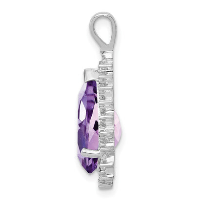 Sterling Silver Rhodium Amethyst u0026 Diamond Pear Pendant