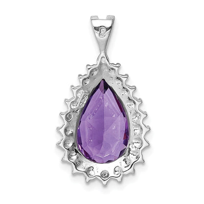 Sterling Silver Rhodium Amethyst u0026 Diamond Pear Pendant