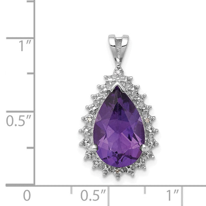 Sterling Silver Rhodium Amethyst u0026 Diamond Pear Pendant