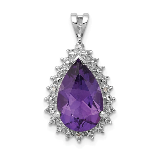 Sterling Silver Rhodium Amethyst u0026 Diamond Pear Pendant