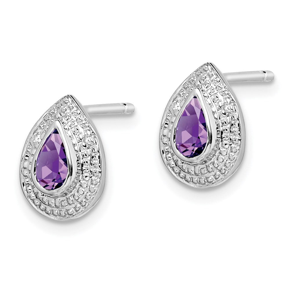 Sterling Silver Rhodium Amethyst u0026 Diamond Post Earrings