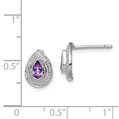 Sterling Silver Rhodium Amethyst u0026 Diamond Post Earrings