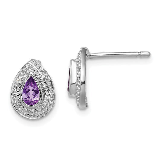 Sterling Silver Rhodium Amethyst u0026 Diamond Post Earrings