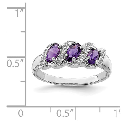 Sterling Silver Rhodium Amethyst u0026 Diamond Ring