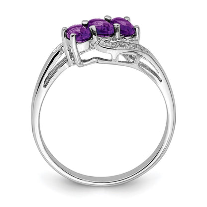 Sterling Silver Rhodium Amethyst u0026 Diamond Ring