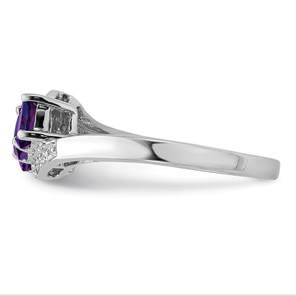 Sterling Silver Rhodium Amethyst u0026 Diamond Ring
