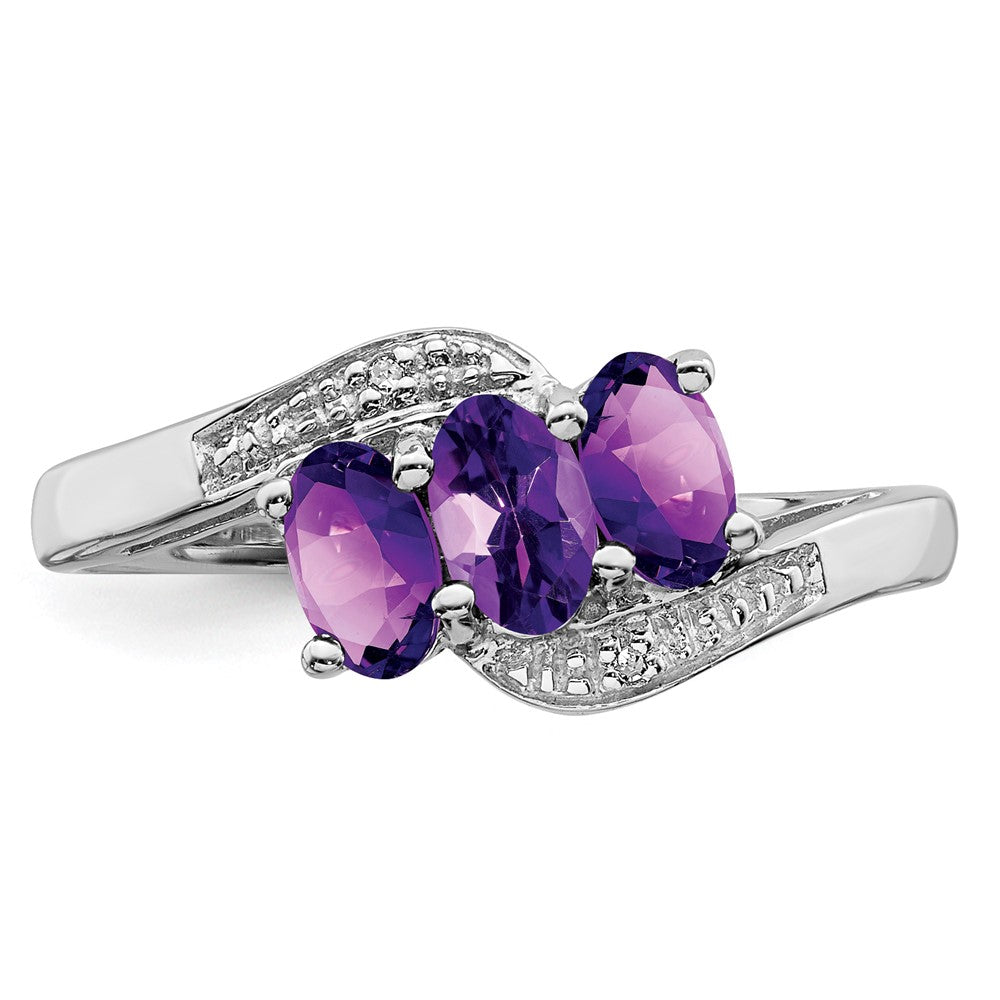 Sterling Silver Rhodium Amethyst u0026 Diamond Ring