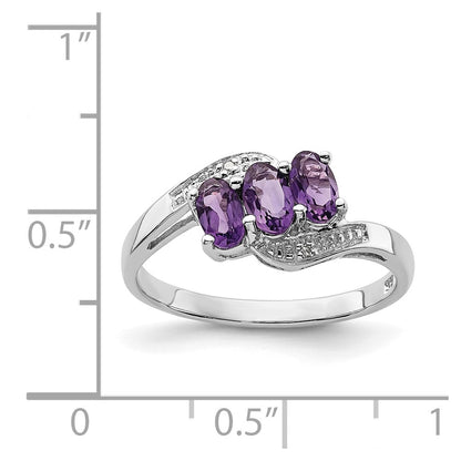 Sterling Silver Rhodium Amethyst u0026 Diamond Ring