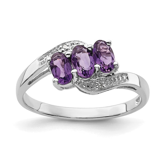 Sterling Silver Rhodium Amethyst u0026 Diamond Ring
