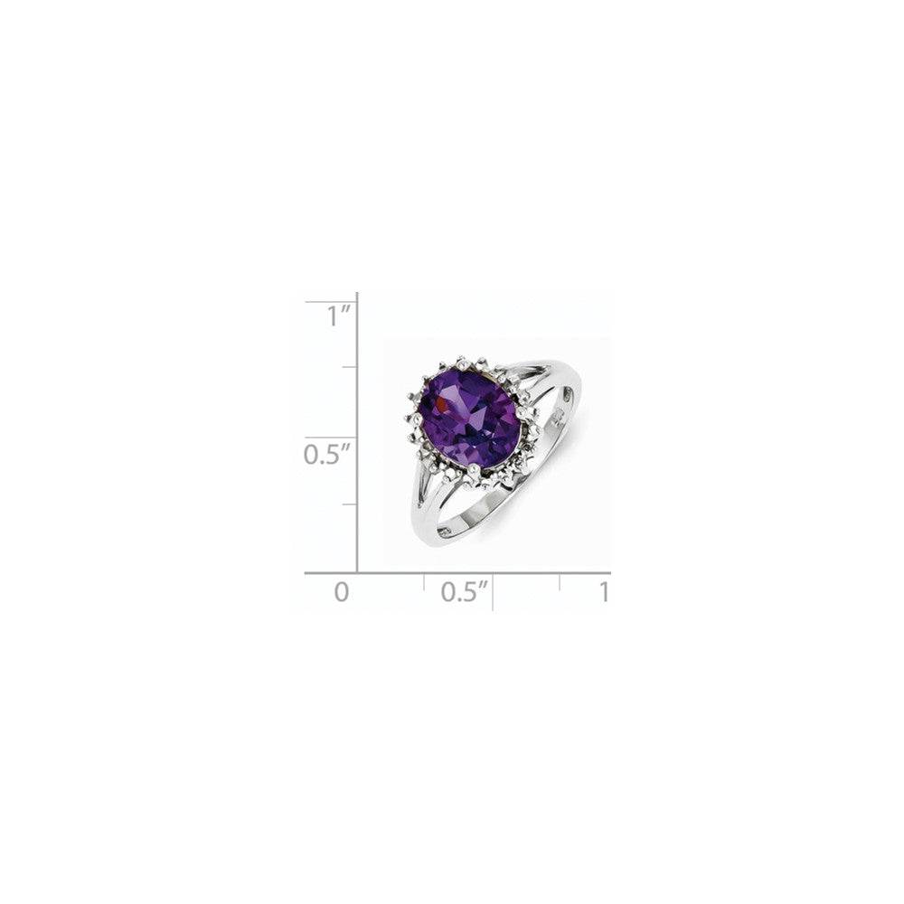 Sterling Silver Rhodium Amethyst u0026 Diamond Ring