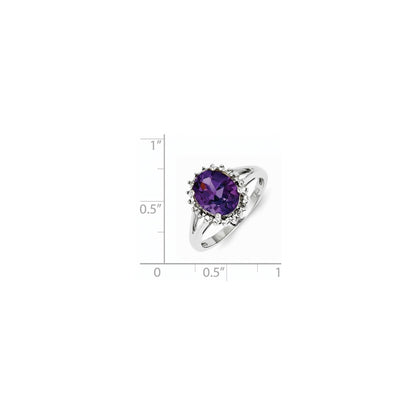 Sterling Silver Rhodium Amethyst u0026 Diamond Ring