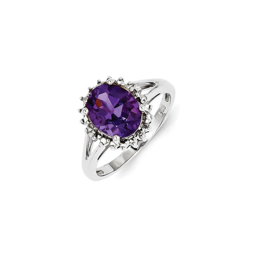 Sterling Silver Rhodium Amethyst u0026 Diamond Ring