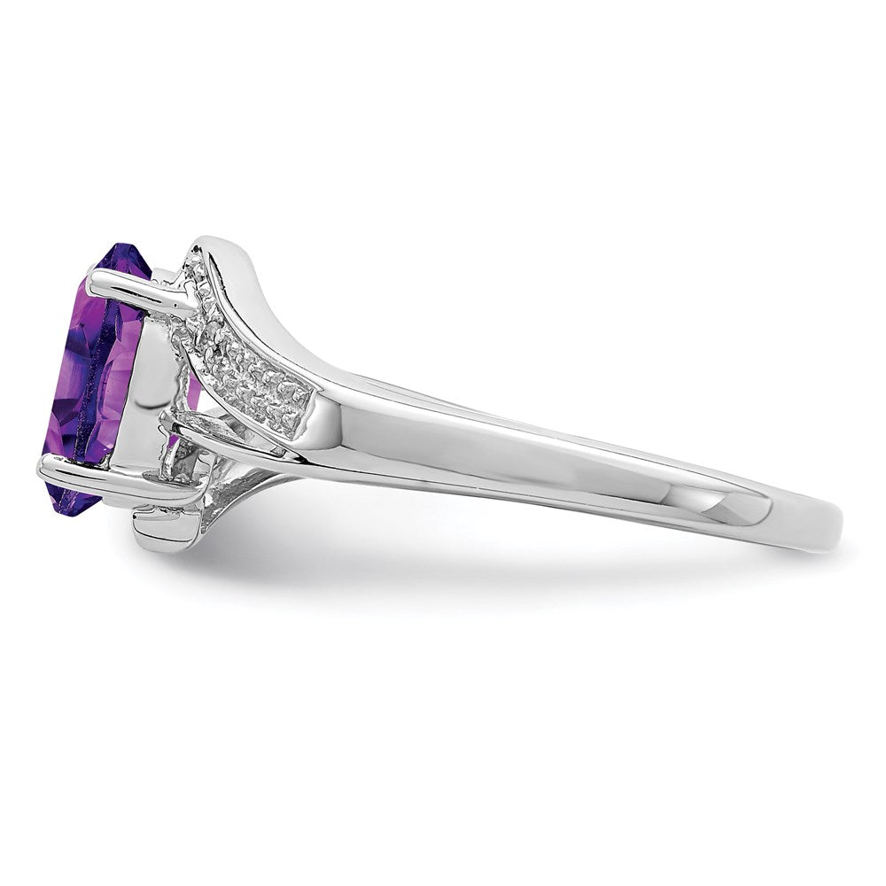 Sterling Silver Rhodium Amethyst u0026 Diamond Ring
