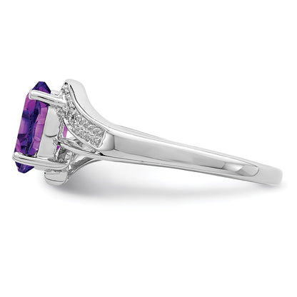 Sterling Silver Rhodium Amethyst u0026 Diamond Ring