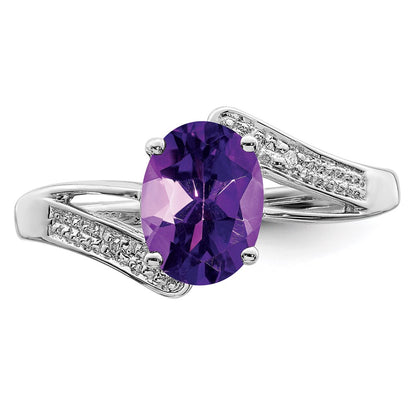 Sterling Silver Rhodium Amethyst u0026 Diamond Ring