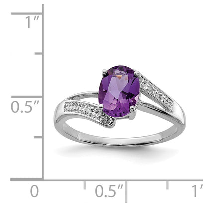 Sterling Silver Rhodium Amethyst u0026 Diamond Ring