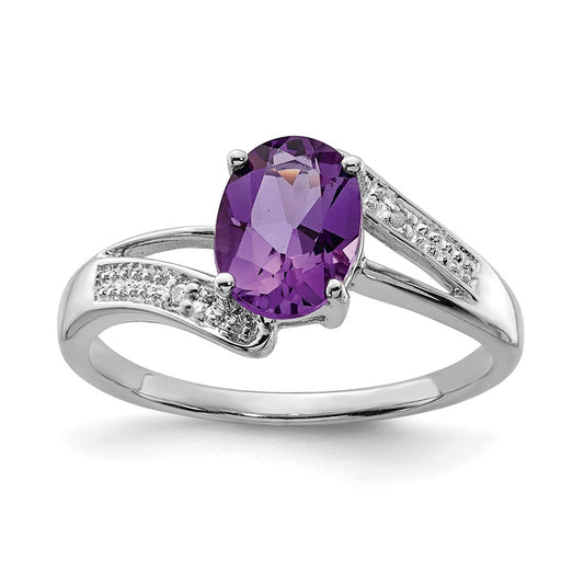 Sterling Silver Rhodium Amethyst u0026 Diamond Ring