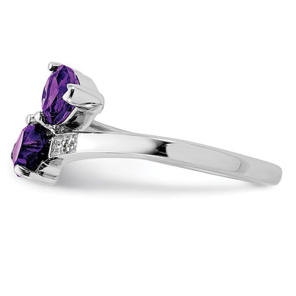 Sterling Silver Rhodium Amethyst u0026 Diamond Heart Ring