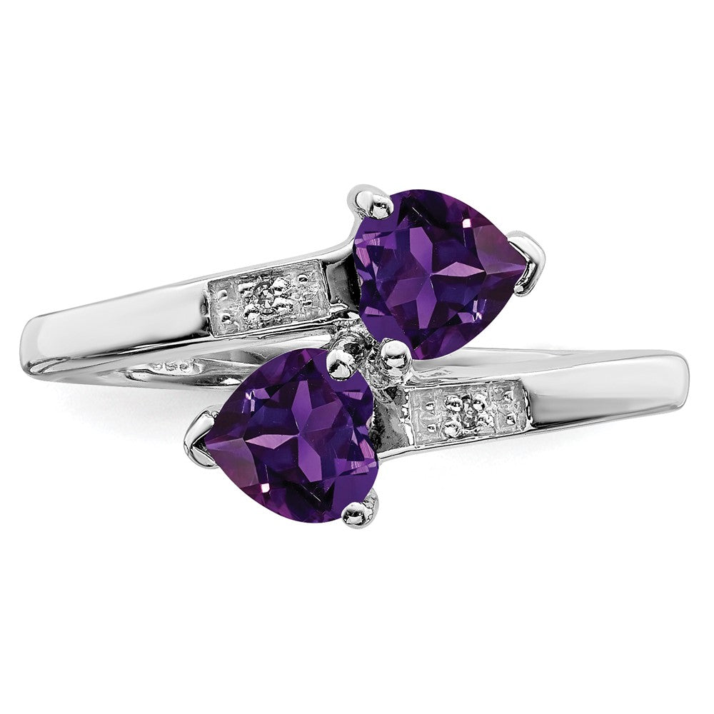 Sterling Silver Rhodium Amethyst u0026 Diamond Heart Ring