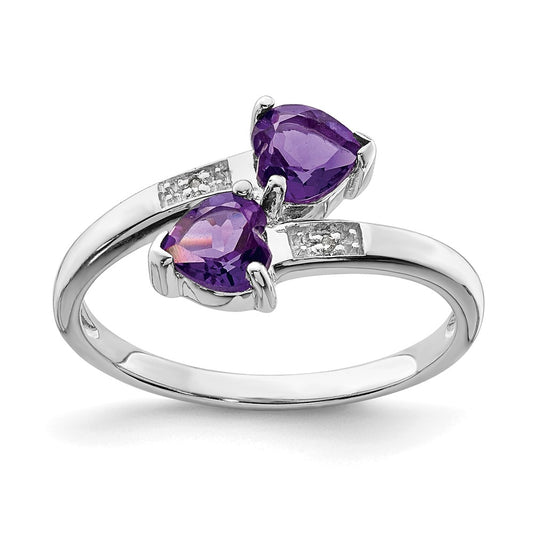 Sterling Silver Rhodium Amethyst u0026 Diamond Heart Ring